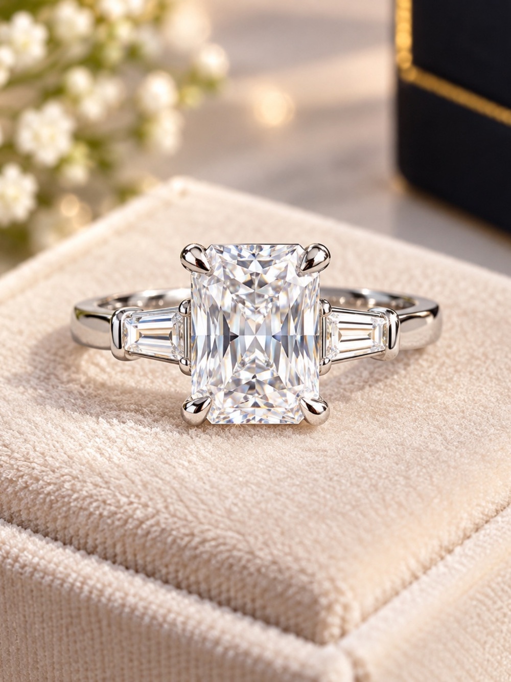 White Gold Filled Emerald-Cut Solitaire Engagement Ring. Size 8